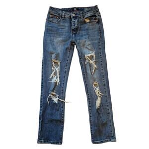 I&M Black Label Womens Mid Rise Boyfriend Jeans Size 5 Blue Distressed